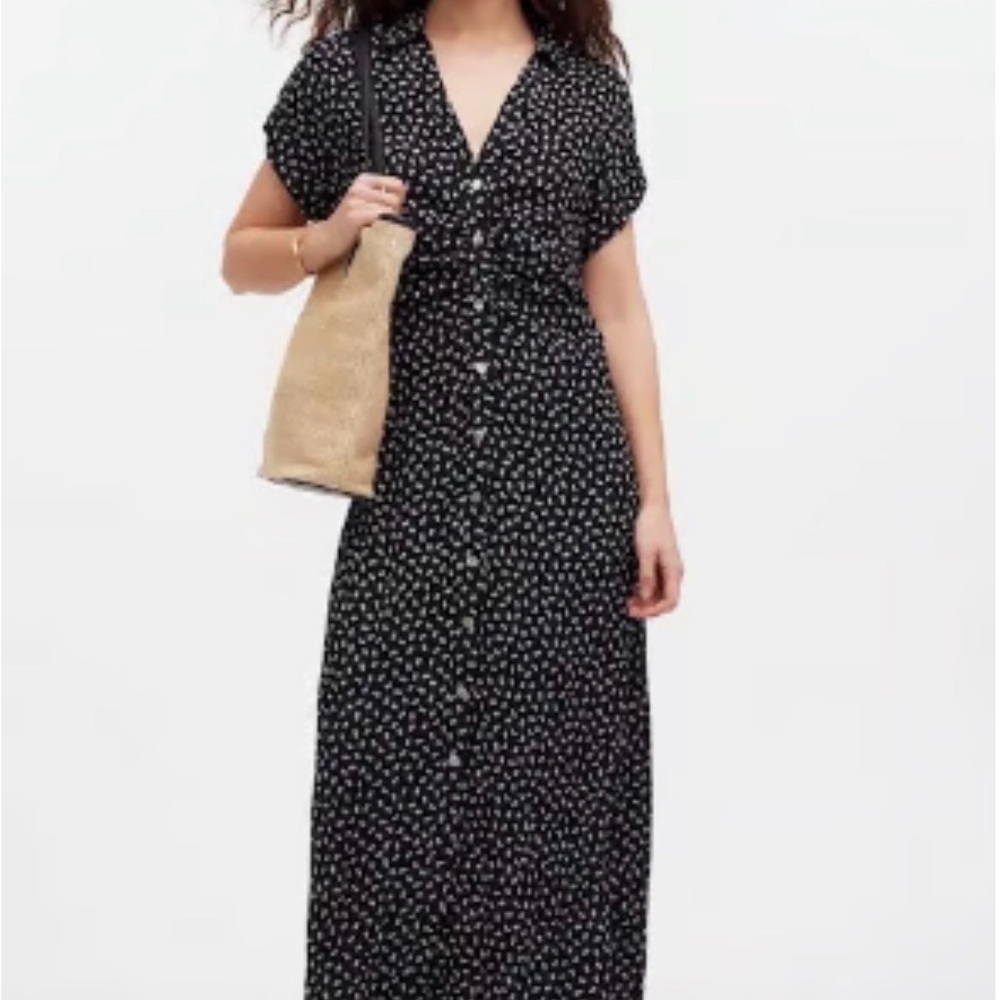 Madewell Black and White Floral Midi Dress